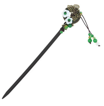 Wood Stick with Butterfly Metal Piece Shell Flowers and Beaded Tassels